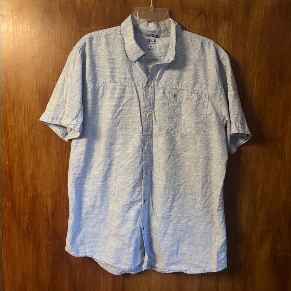 IZOD Dockside Short Sleeve Chambray 100% Cotton Men’s XL Button Down Shirt | EUC - Picture 2 of 16
